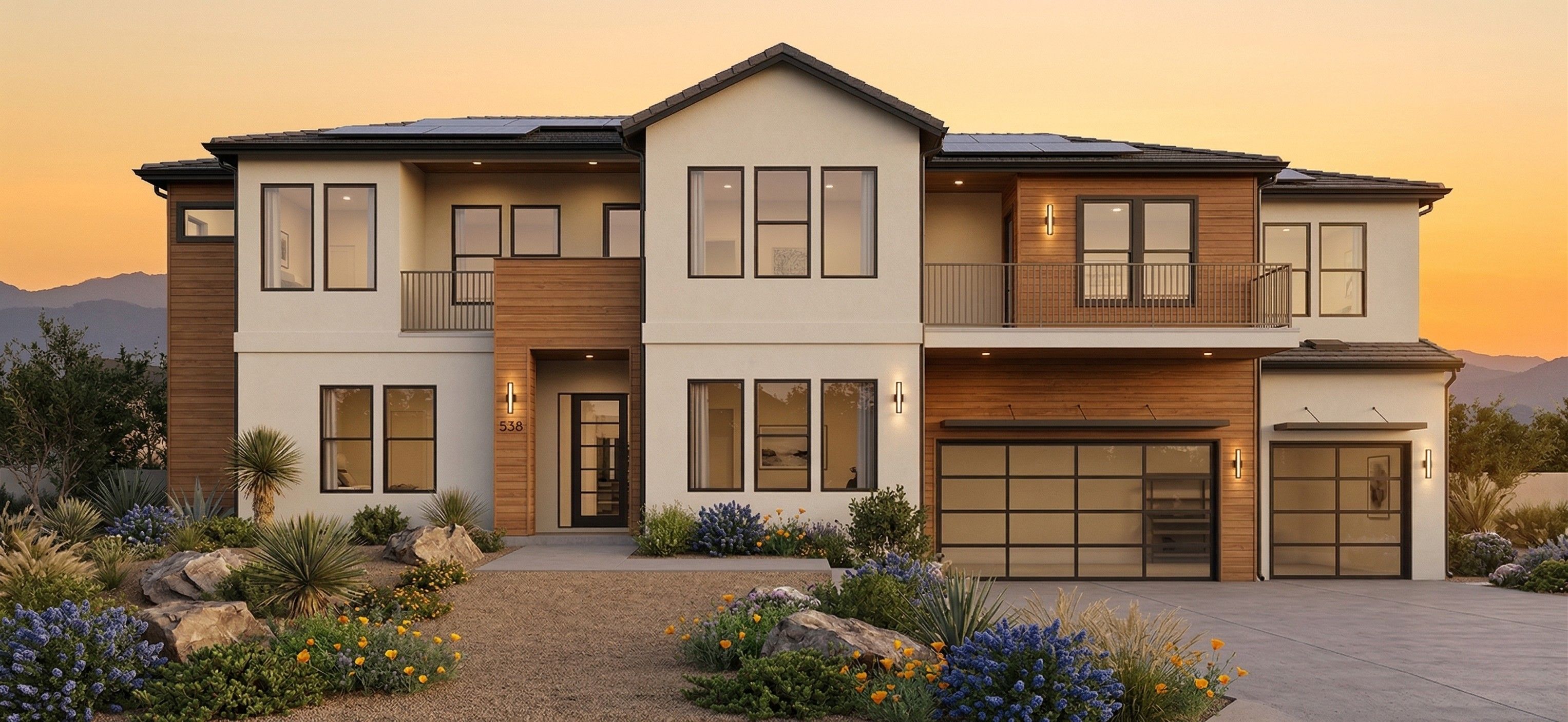 Serpa community rendering — luxury custom residence at dusk