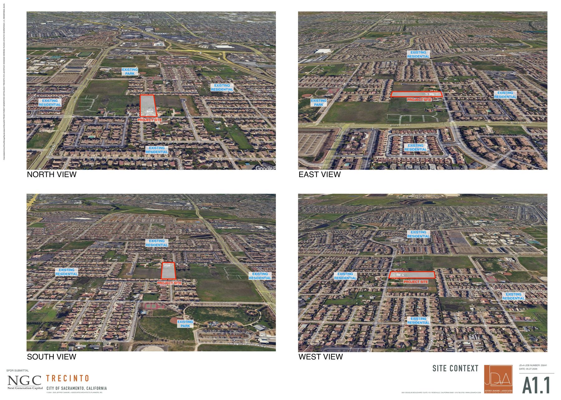 Aerial site context showing Trecinto surrounded by existing residential and park