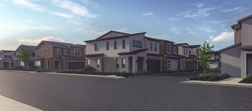 Exterior rendering of contemporary two-story single-family homes at Enclave at Airport Rd