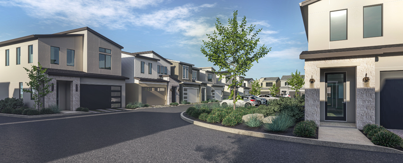 Enclave at Airport Rd street view with modern homes in Sacramento
